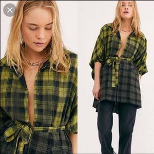 Free People Green Ombré Flannel, Shirt, Dress